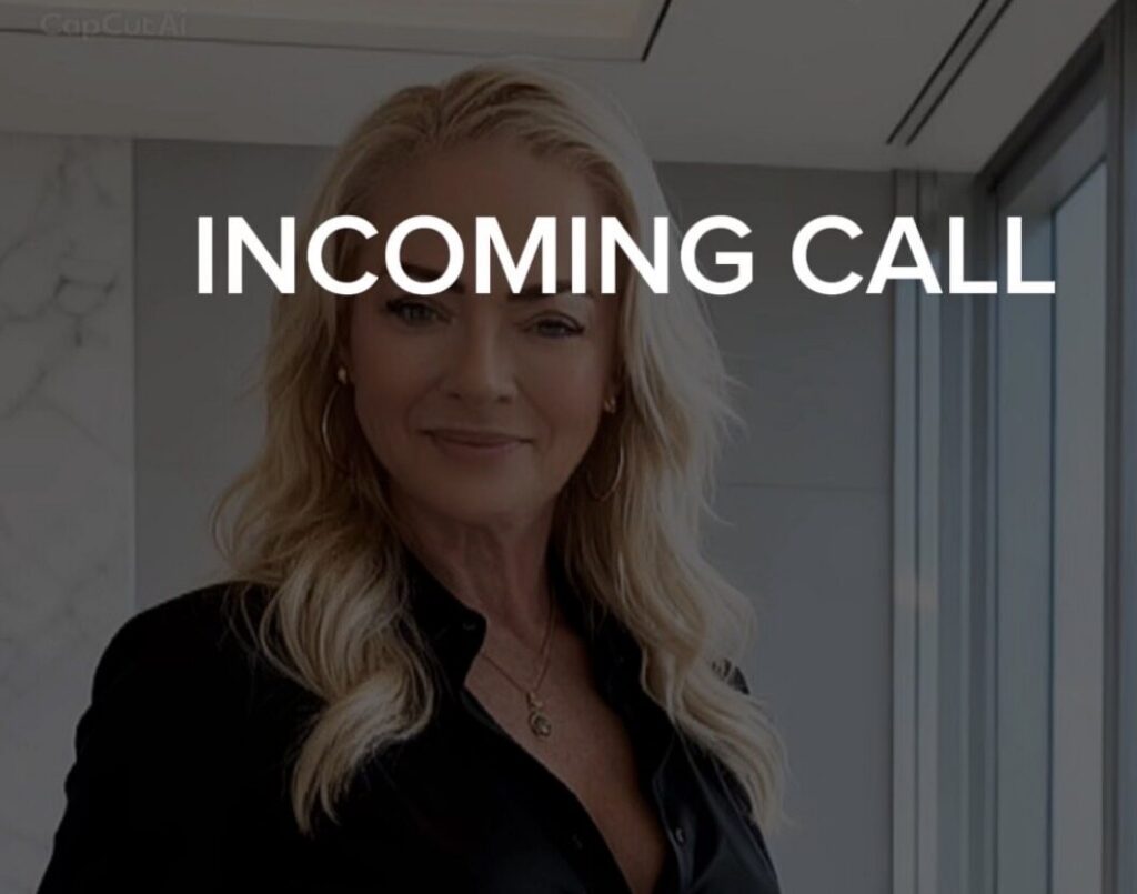 Incoming call graphic featuring Sandy in an office with accept and decline call controls